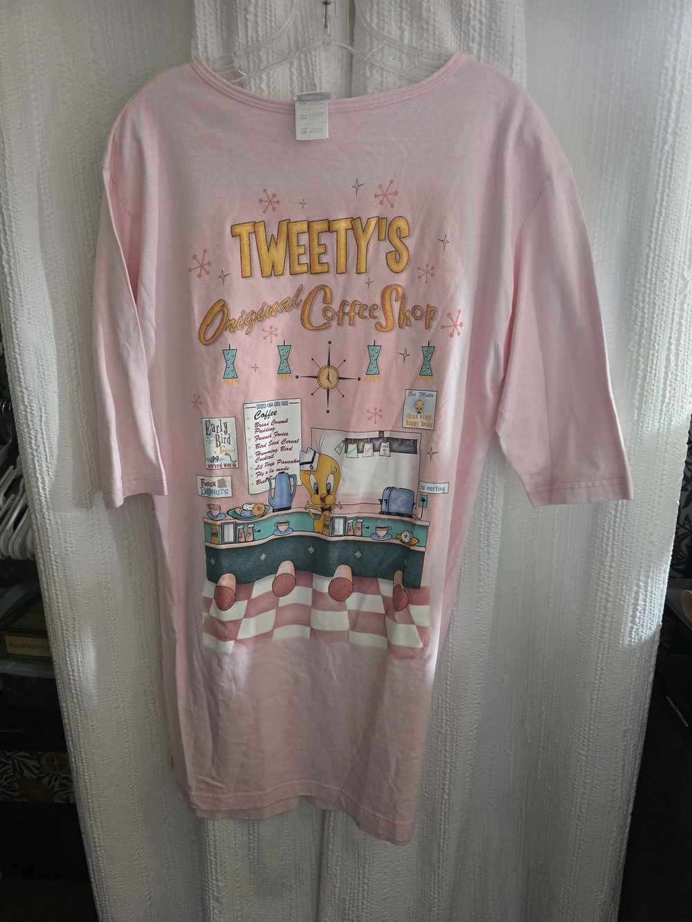 Womens L/XL Warner Bros. Tweety Pink Coffee Shop Nightshirt